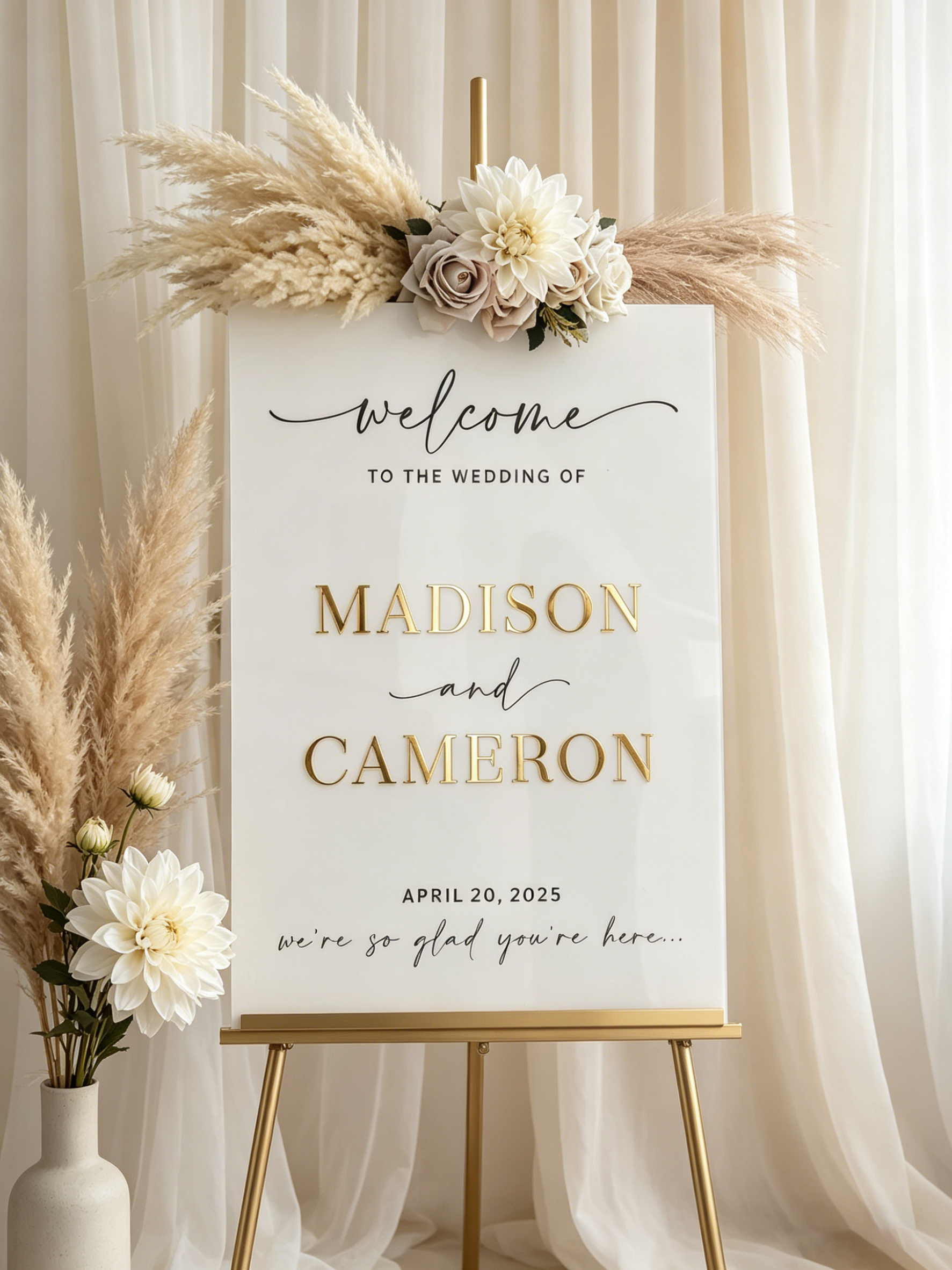 Minimalist Vertical Acrylic Wedding Entrance Board